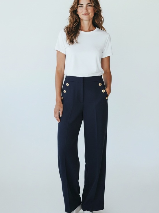 Tommy Hilfiger Pants - Tommy Hilfiger Navy Wide-Leg Pants with Button Accents